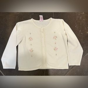 Girls Size 5 Cream Button Down Sweater with Floral Embroidery